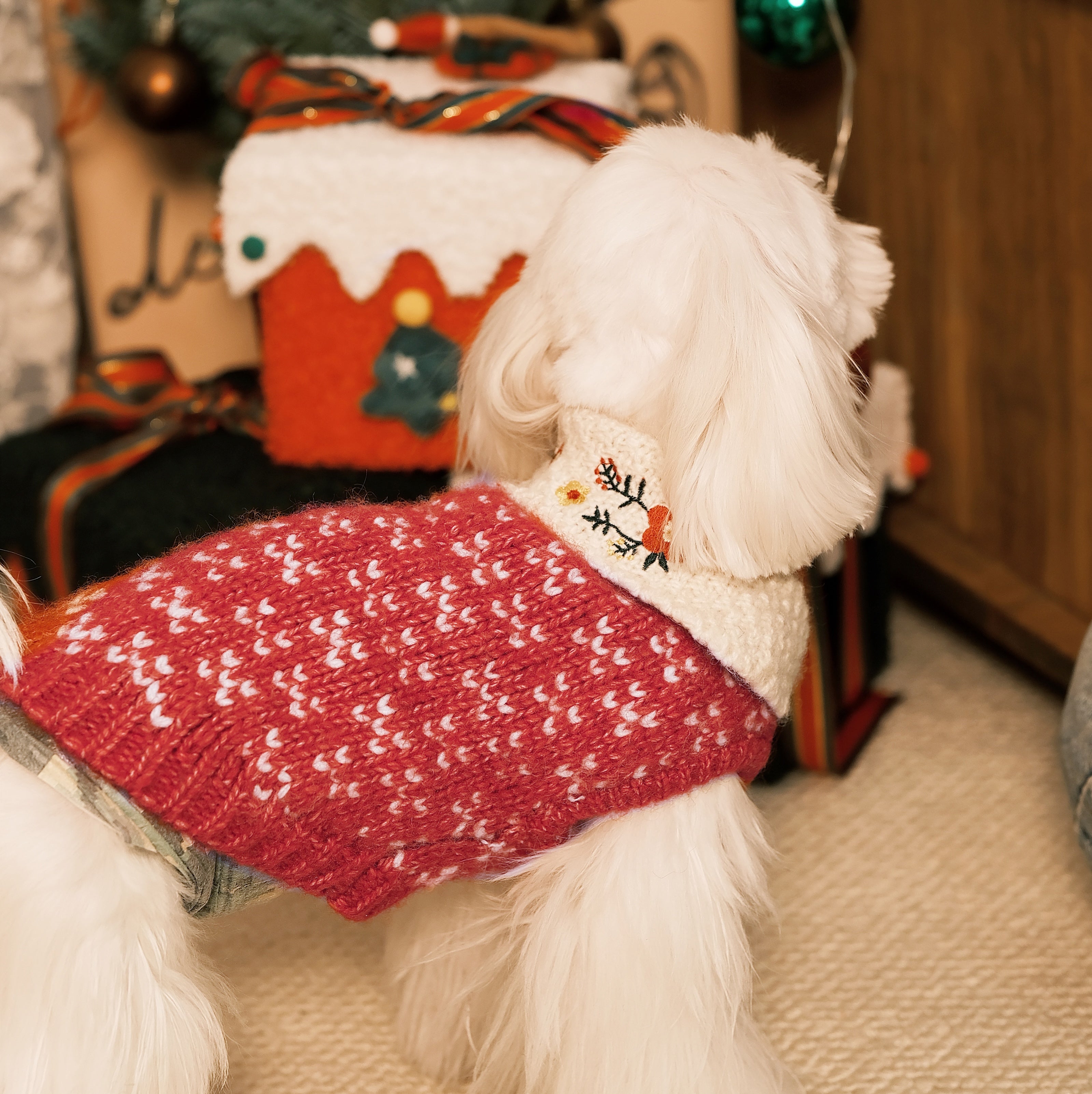 New Year Embroidered Thick Pet Cardigan Sweater