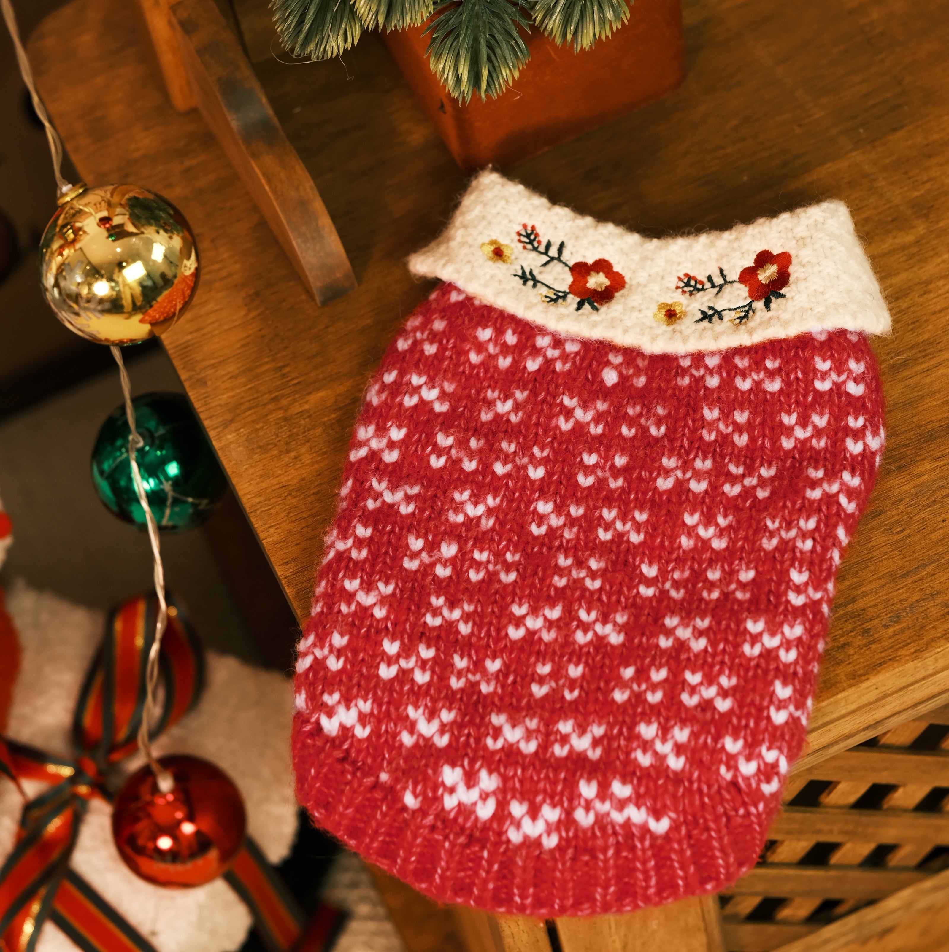 New Year Embroidered Thick Pet Cardigan Sweater
