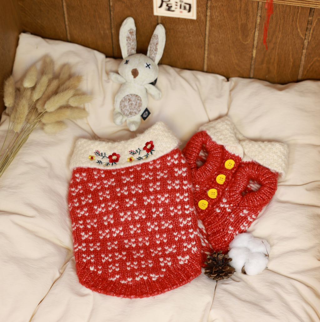 New Year Embroidered Thick Pet Cardigan Sweater