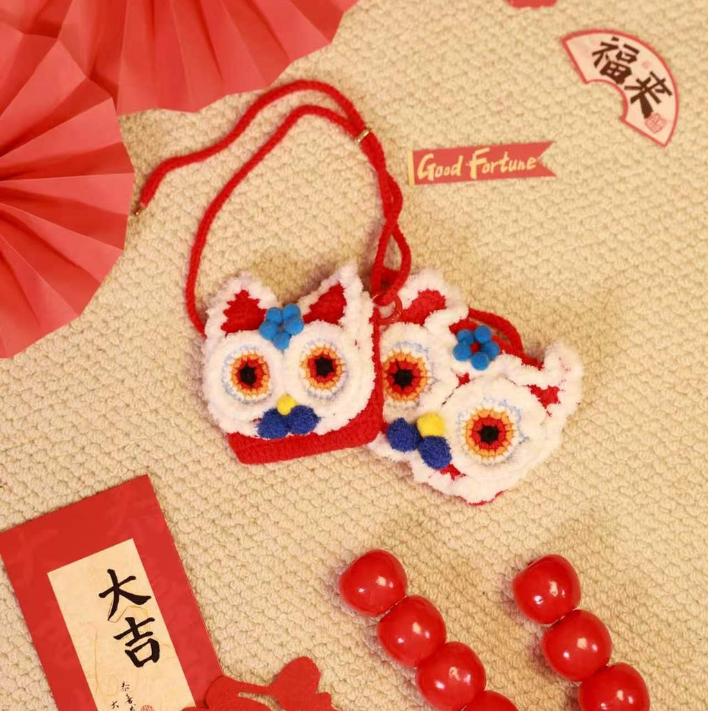 Hand-Crocheted Lion Dance New Year Pet Bag