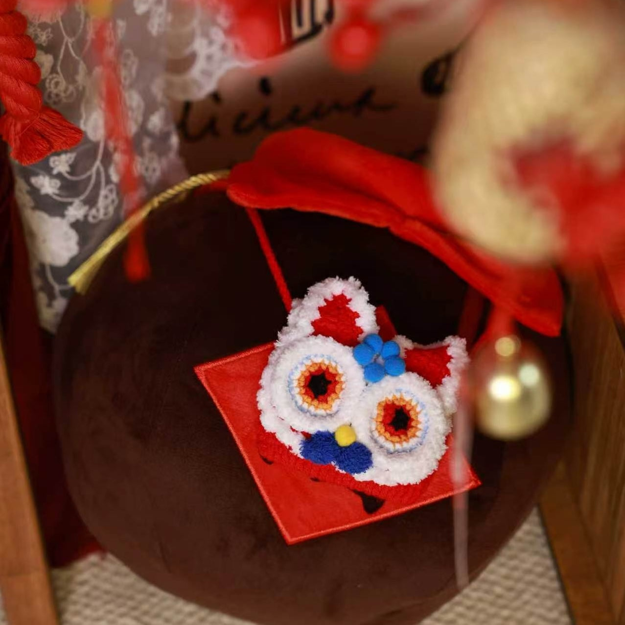 Hand-Crocheted Lion Dance New Year Pet Bag