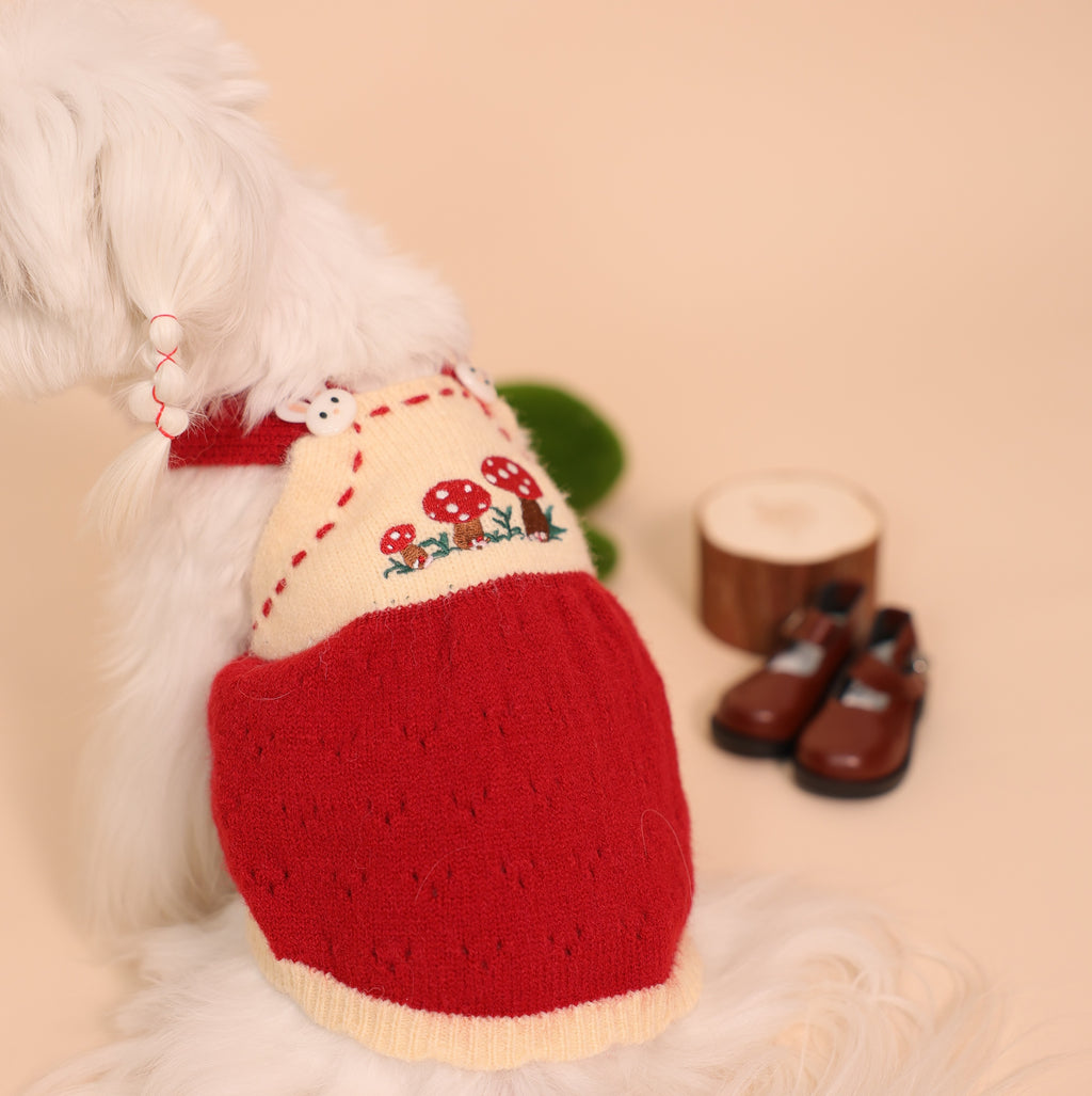 Mushroom House Lightweight Fleece Knit Pet Dress