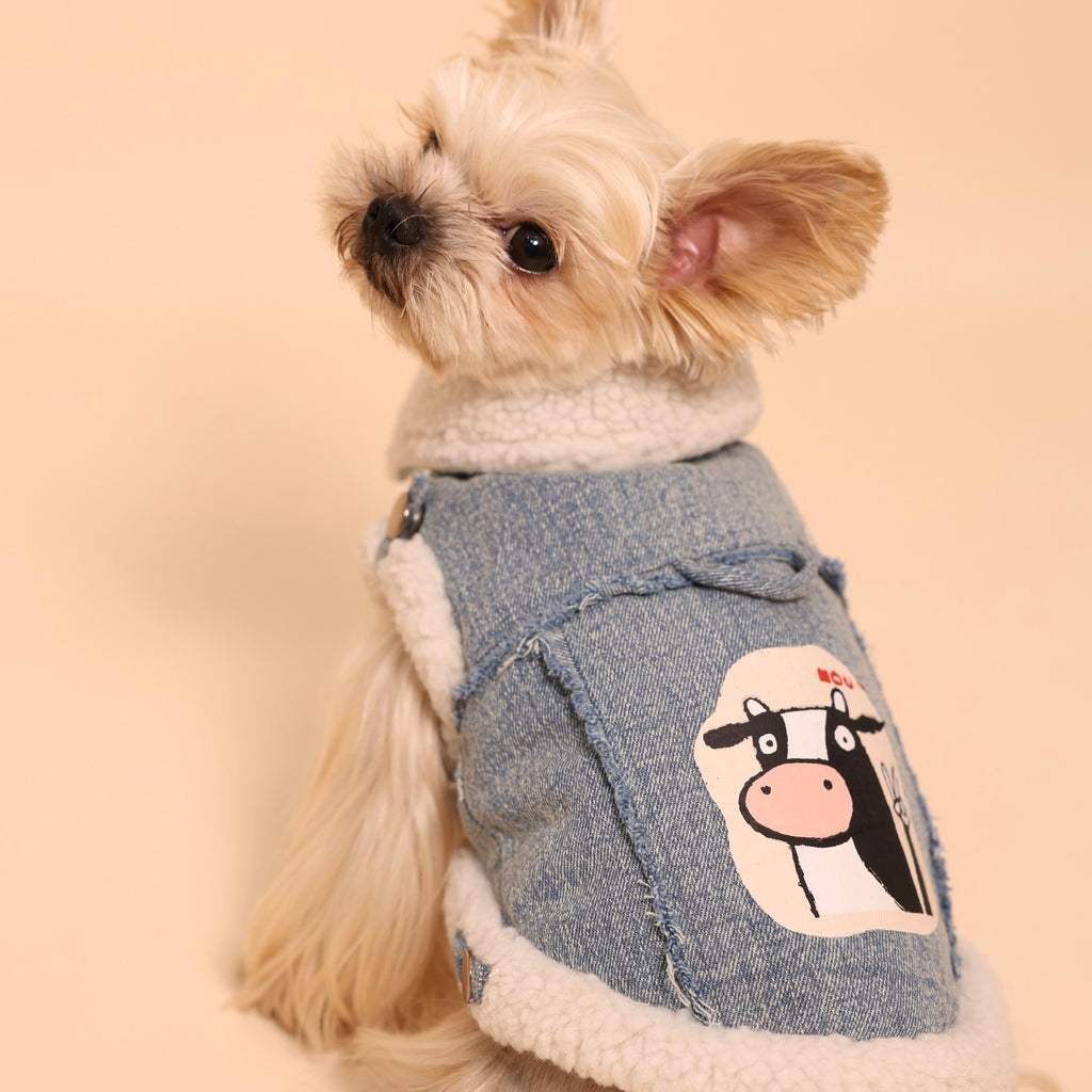 Busy Cowboy Sherpa-Lined Denim Pet Vest