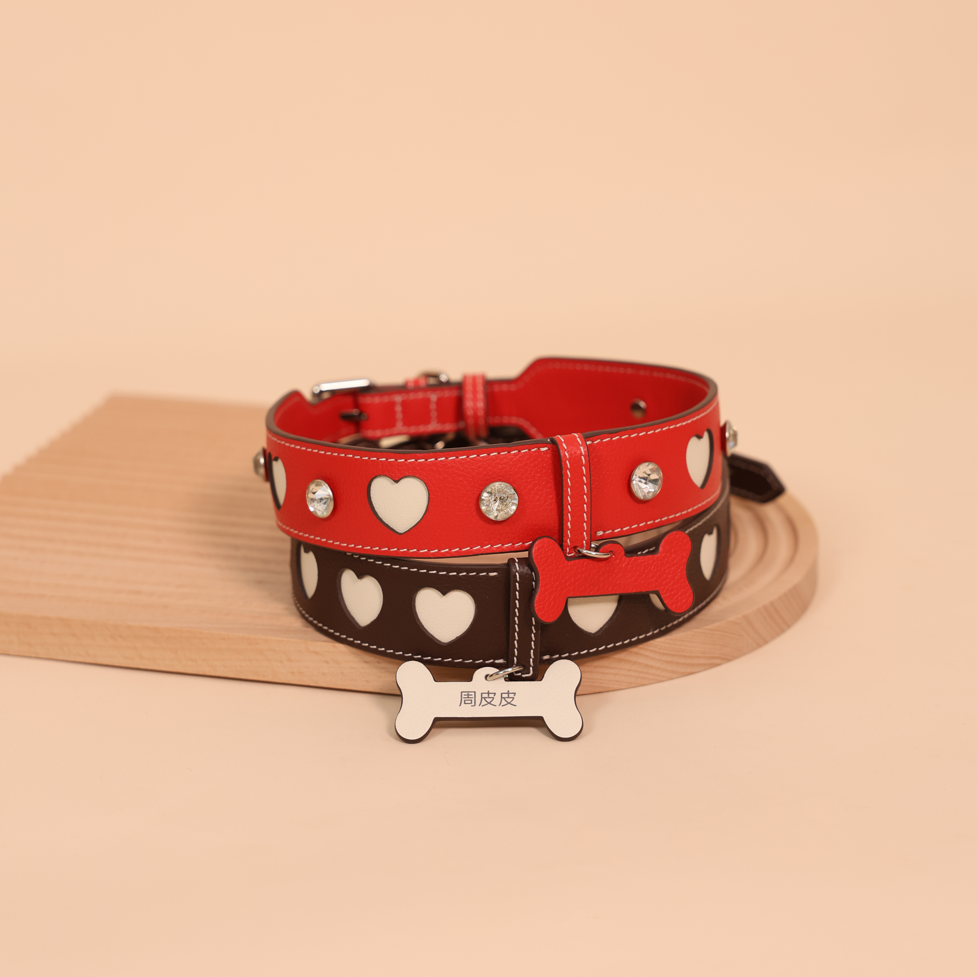 Heartbeat Gift Genuine Leather Custom Pet Collar