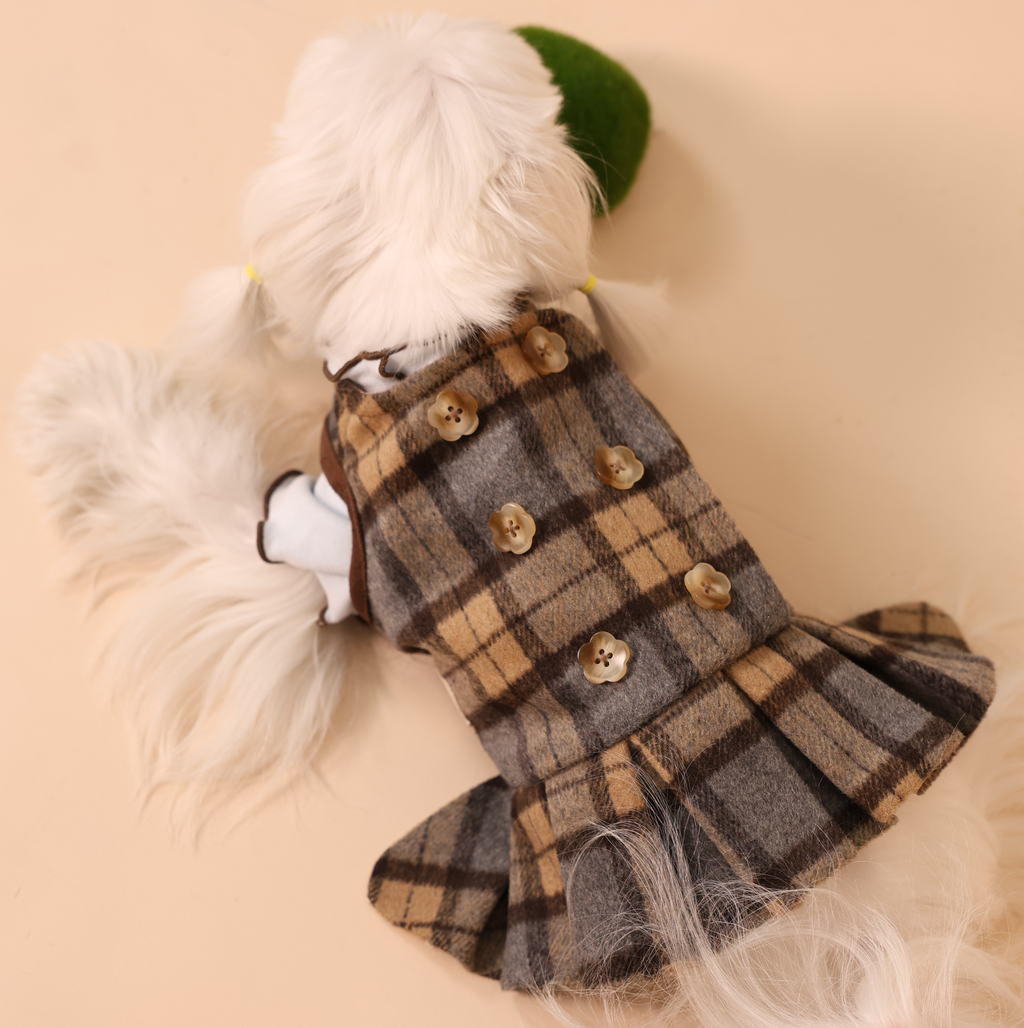 Edinburgh Magic British Plaid Pet Dress & Beret Set