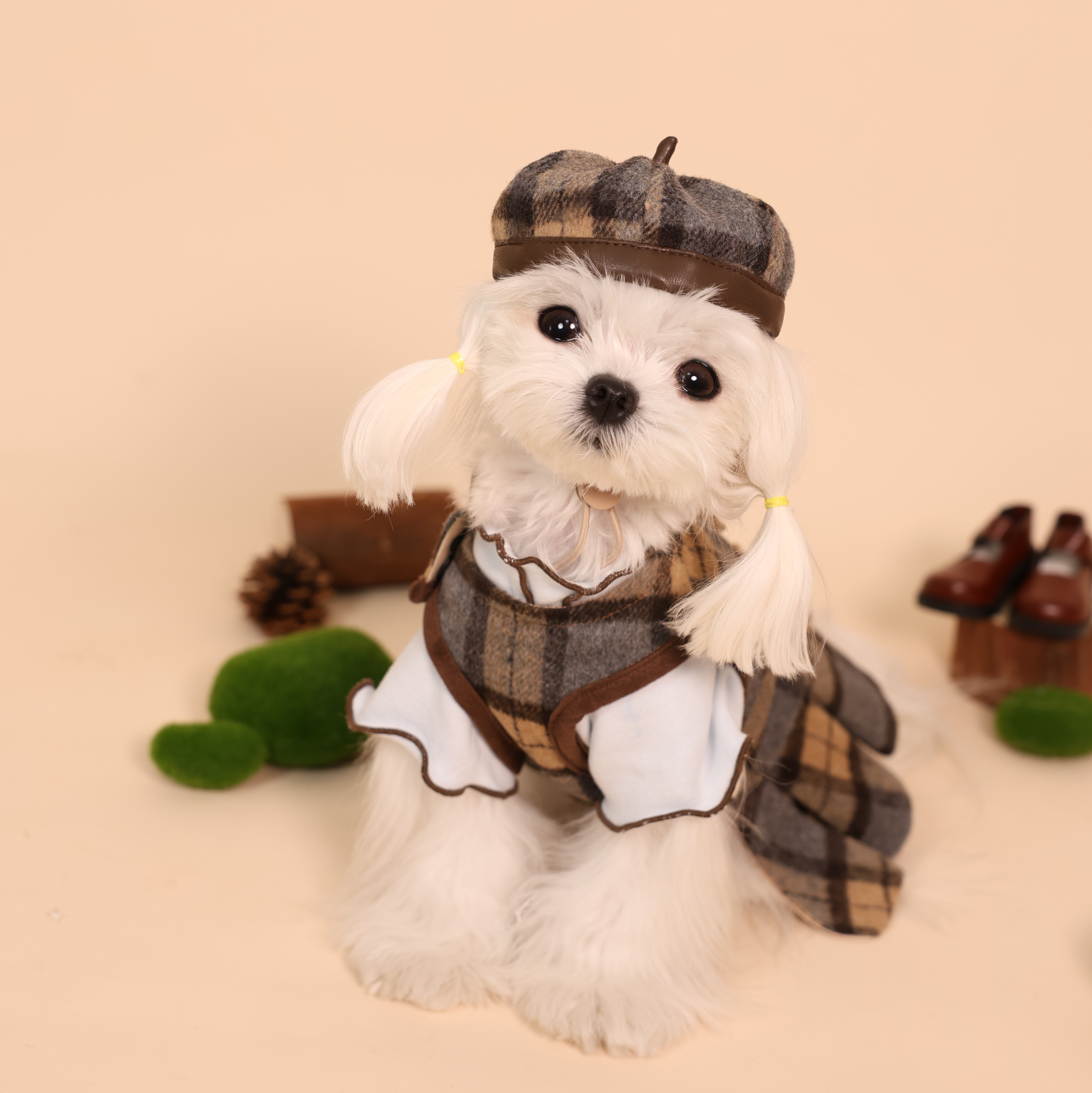 Edinburgh Magic British Plaid Pet Dress & Beret Set