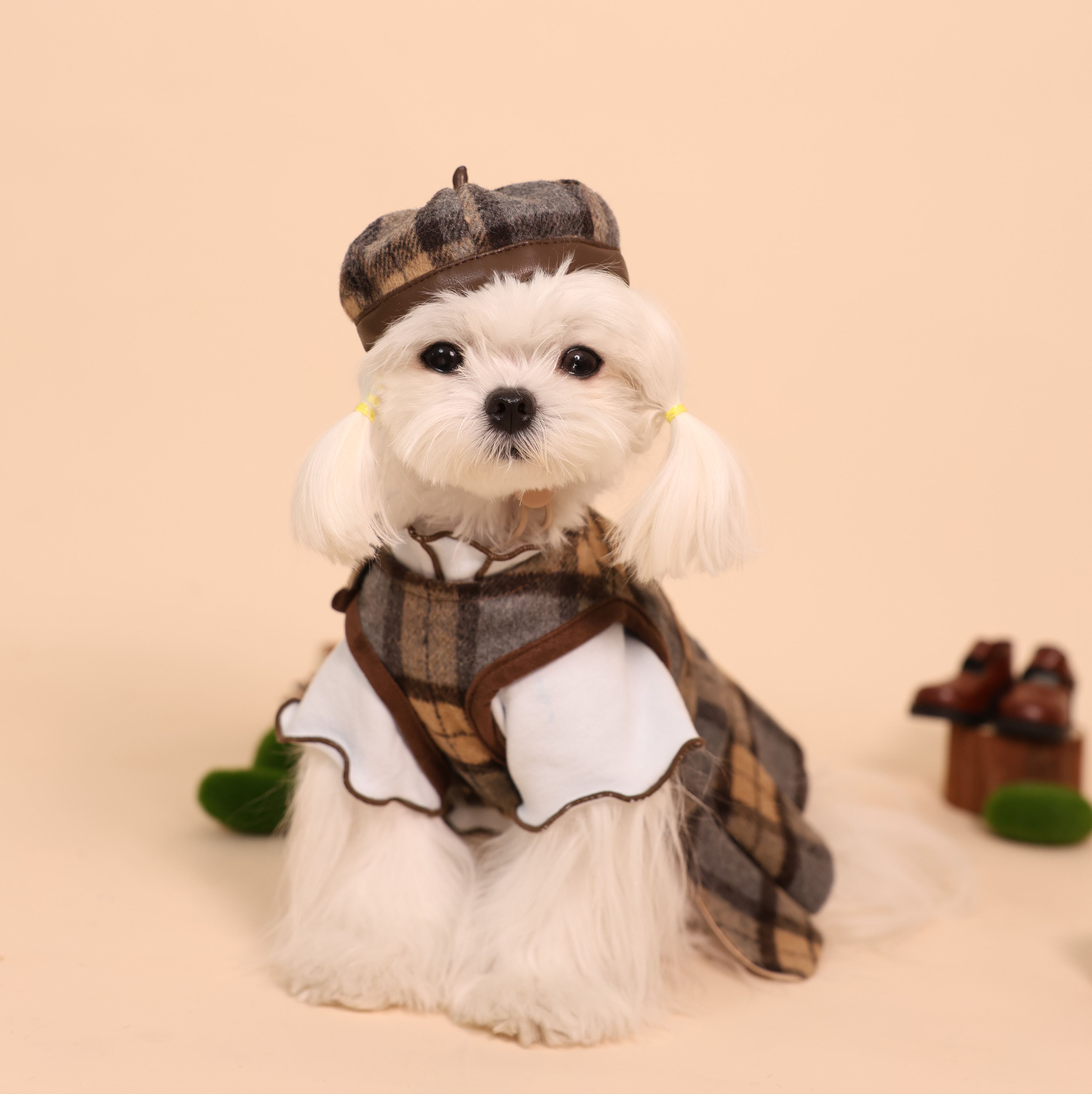 Edinburgh Magic British Plaid Pet Dress & Beret Set