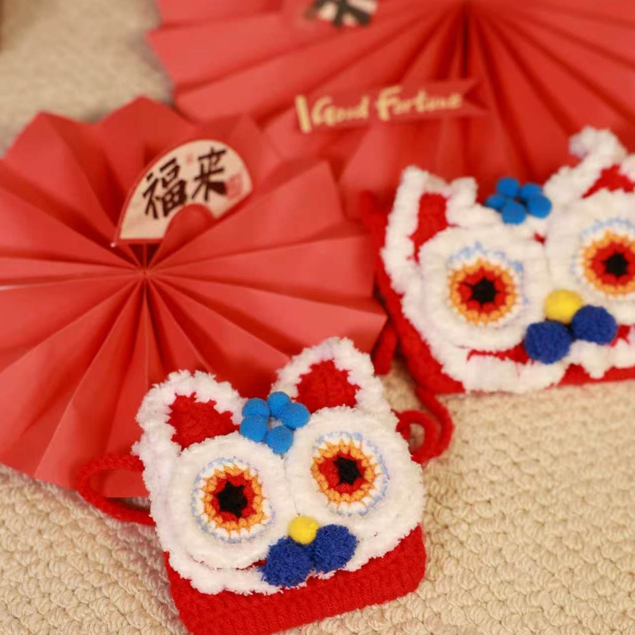 Hand-Crocheted Lion Dance New Year Pet Bag